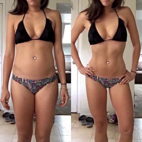 Girl before and after losing weight on a carb-free diet
